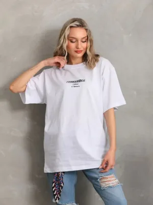 Женски бел Oversize бициклистички врат со печатење летна маица