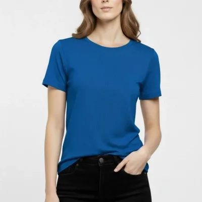 Damski indygo slim fit T-shirt z dekoltem w serek, elastyczny, podstawowy 2