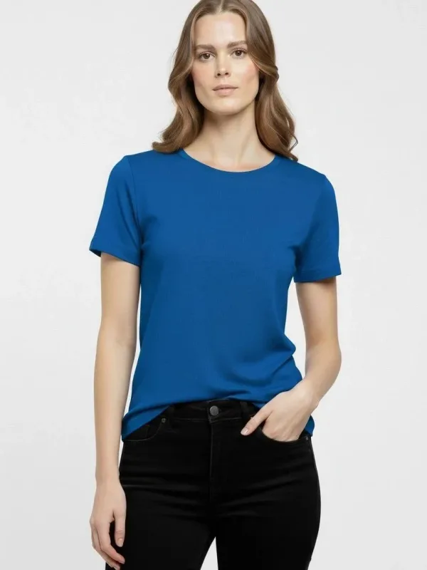 Damski indygo slim fit T-shirt z dekoltem w serek, elastyczny, podstawowy 2