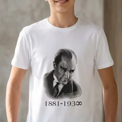 Dečak Bela Okrugli Izrez Ataturk Print Majica 3