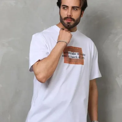 Λευκό Ανδρικό Regular Ποδήλατο Λαιμό Τυπωμένο T-shirt 4