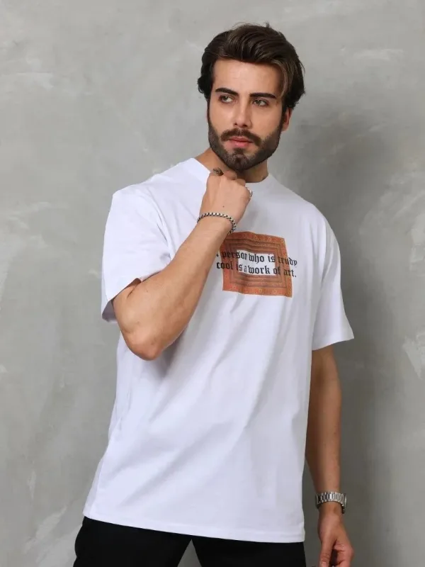 Λευκό Ανδρικό Regular Ποδήλατο Λαιμό Τυπωμένο T-shirt 4