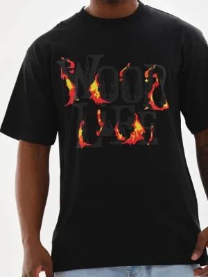 Kişi Qara Oversize Velosiped Yaxalı Çap T-Shirt
