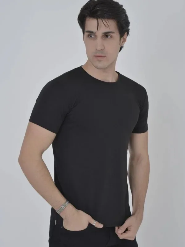Машки црн slim fit со страничен патент бициклет јака маица 2