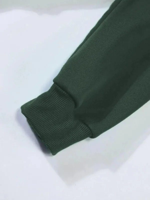 Muški tamnozeleni 3-nitni pamučni kapuljačasti sweatshirt s klokan džepom 4
