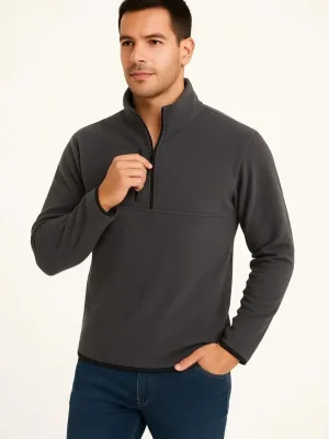 Pánsky dymový fleece stojatý golier polovičný zips s náprsným vreckom sveter
