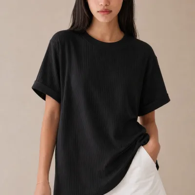 Nero Costina Oversize Taglio Largo Basic T-Shirt 2