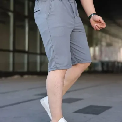 Men's Gray Diagonal Fabric Double Hem Pocket Laced Shorts 3