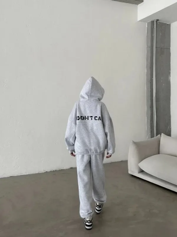 Women's Grey Embroidered 3-Thread Cotton Tracksuit Set 2
