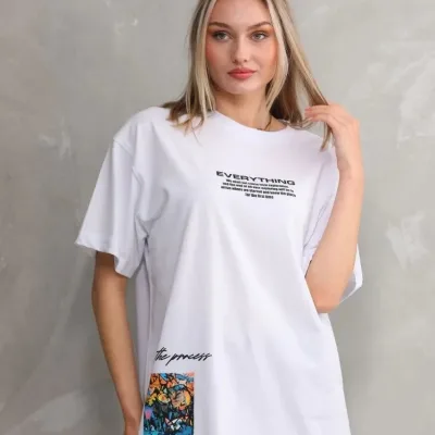Ženska bela oversize bicikli kragna štampana majica 3