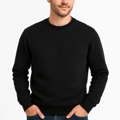 Férfi fekete 3 szálas pamut kerékpáros nyakú sweatshirt 2