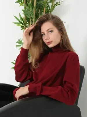 Women's Black Full Turtleneck Long Sleeve Knit Sweater