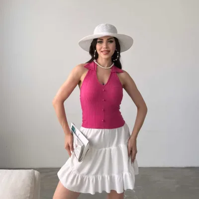 Bluza Bi Stûyê Gomlek û Detayên Bişkokên Pêşiyê Morr 5