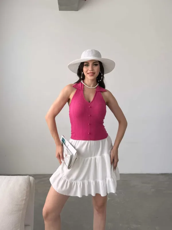 Bluza Bi Stûyê Gomlek û Detayên Bişkokên Pêşiyê Morr 5