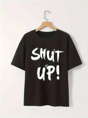 Женски црн велосипед јака Shut Up печатење кратки ракави маица