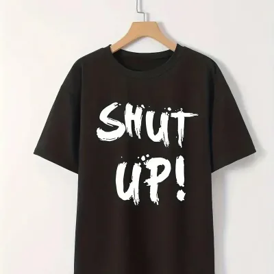 Женски црн велосипед јака Shut Up печатење кратки ракави маица 1