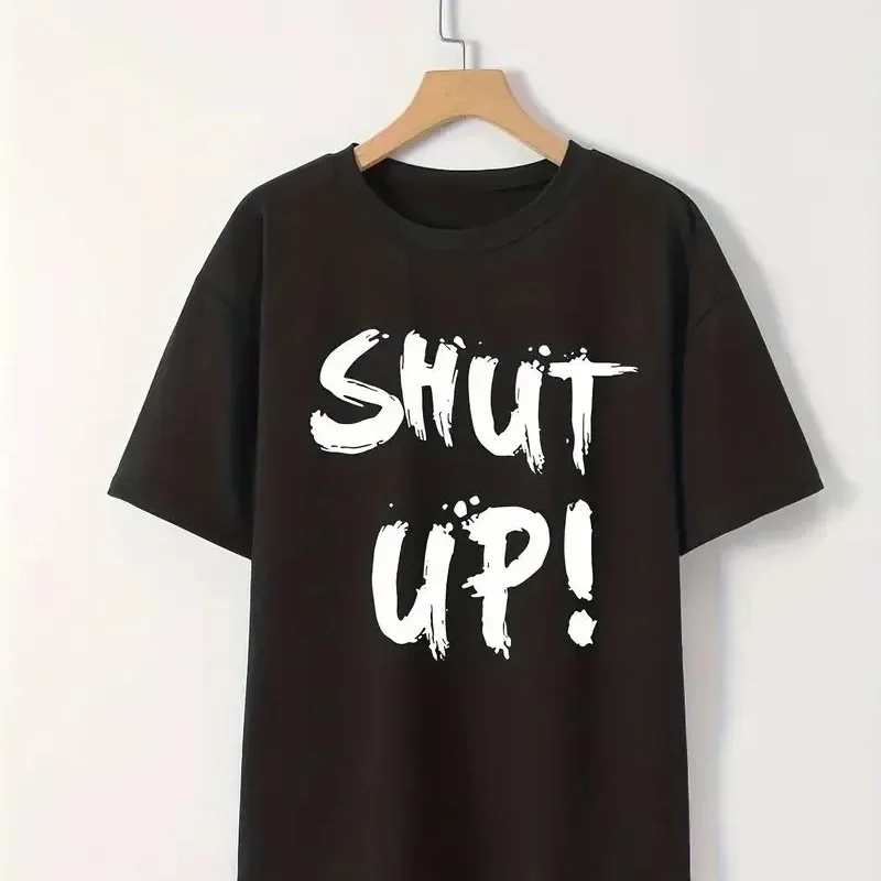 Ženska Crna Bicikli Kragna Shut Up Print Kratki Rukav Majica
