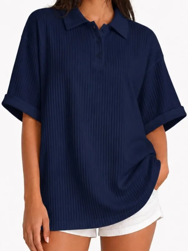 Tamnoplava Oversize Unisex Pamučna Polo Kragna Majica 3