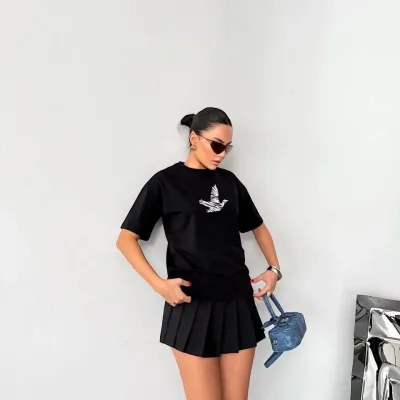 Ženska crna oversize biciklistička kragna s printom 8
