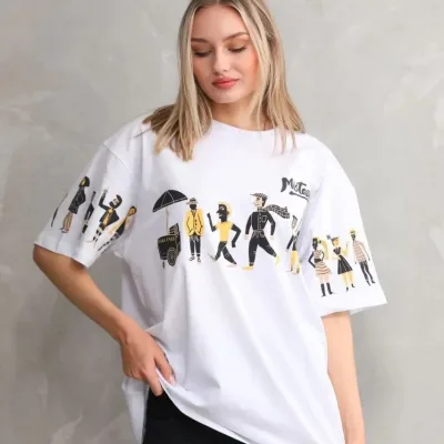 Ženska bela oversize biciklistička kragna printovana majica 4
