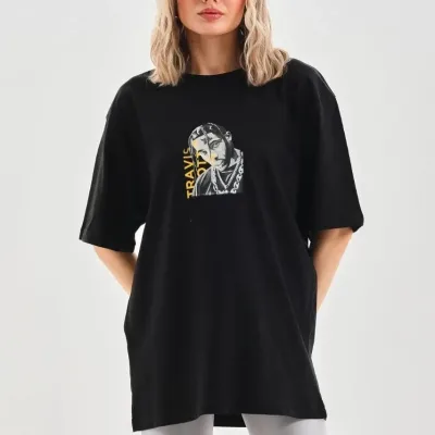 Ženski crni Oversize Bicikli kragna print svakodnevna majica 6