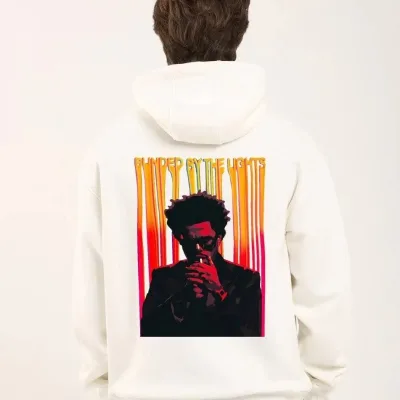 Mêr Spî Oversize 3 Têl Pembû Hoodie Çapkirî 2