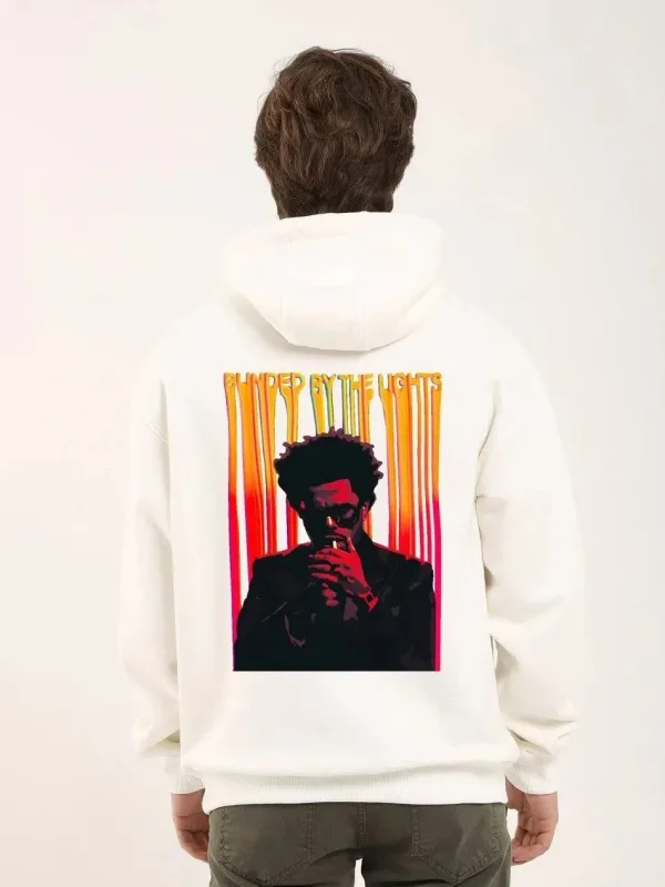 Mêr Spî Oversize 3 Têl Pembû Hoodie Çapkirî 2