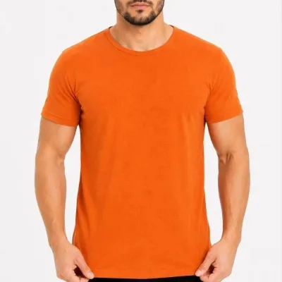 Muška narandžasta slim fit biciklistički kragna kratkih rukava basic majica 3