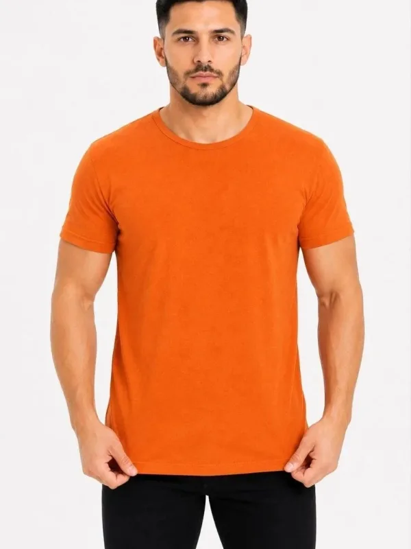Muška narandžasta slim fit biciklistički kragna kratkih rukava basic majica 3