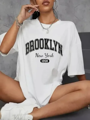 Ženska Bela Oversize Bicikli Kragna Print Majica