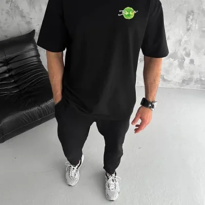 Pánske čierne bicykel golier Rick And Morty potlačené tričko 1