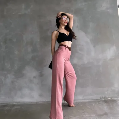 Belted Linen Pants Powder 4