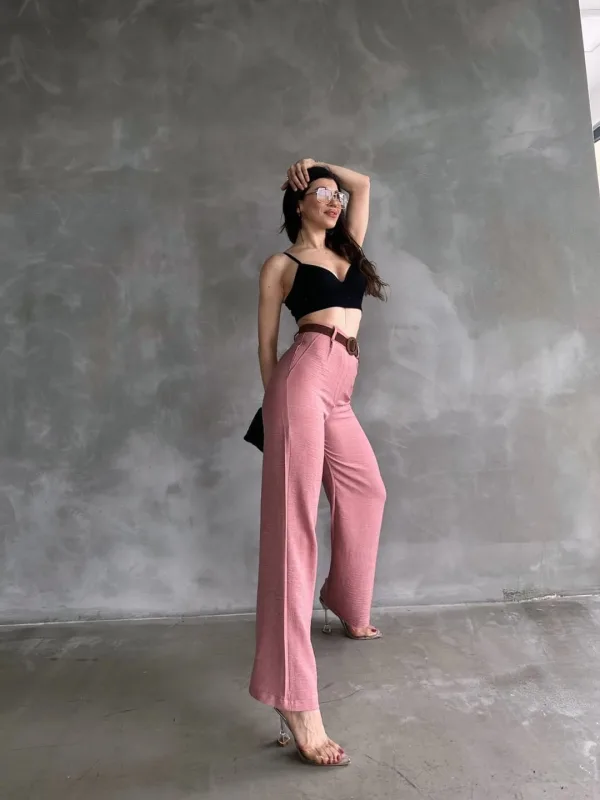 Belted Linen Pants Powder 4