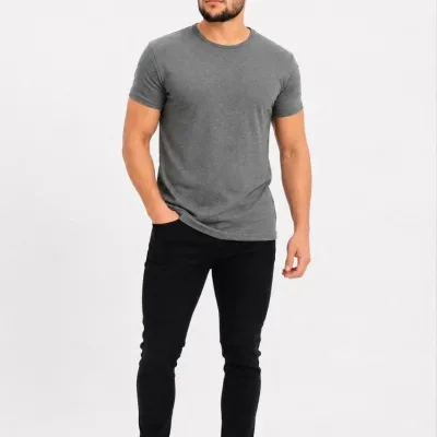 Ανδρικό Ανθρακί Slim Fit Στρογγυλό Λαιμό Κοντό Μανίκι Μπλουζάκι 2