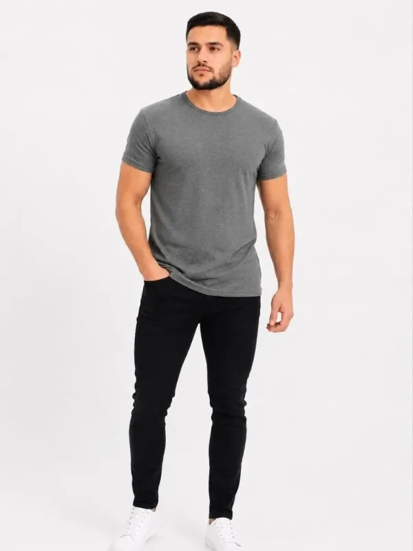 Ανδρικό Ανθρακί Slim Fit Στρογγυλό Λαιμό Κοντό Μανίκι Μπλουζάκι 2