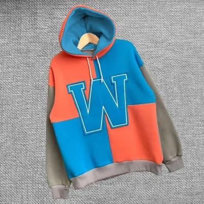 Women's Blue Embroidered Hooded 3-Thread Cotton Sweatshirt 5