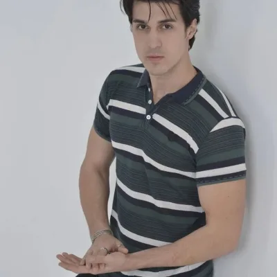 Męska khaki koszulka slim fit, tkana w paski, kołnierzyk polo 3