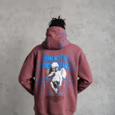 Bărbați Trandafir Uscat 3 Fire Bumbac Capușon Imprimat Cu Buzunar Sweatshirt 2