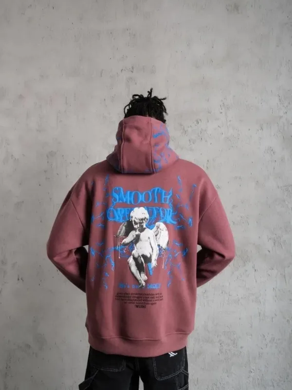 Bărbați Trandafir Uscat 3 Fire Bumbac Capușon Imprimat Cu Buzunar Sweatshirt 2