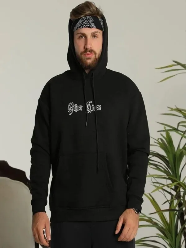 Kişi Qara Oversize 3 İplik Pambıqlı Çaprazlı Başlıqlı Sviter 3