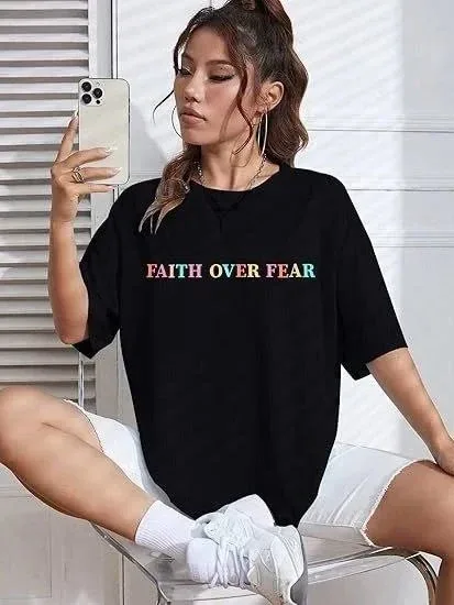 Γυναικείο Μαύρο Oversize Ποδηλατόλαιμο Τυπωμένο Μπλουζάκι 3