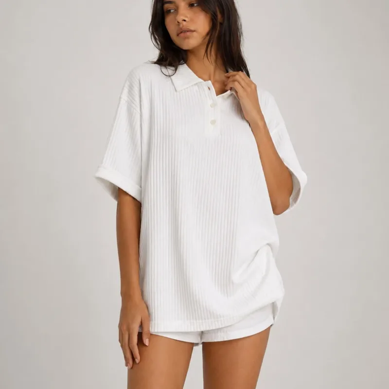 Jacquard Unisex Polo Collo Oversize Cotone T-shirt