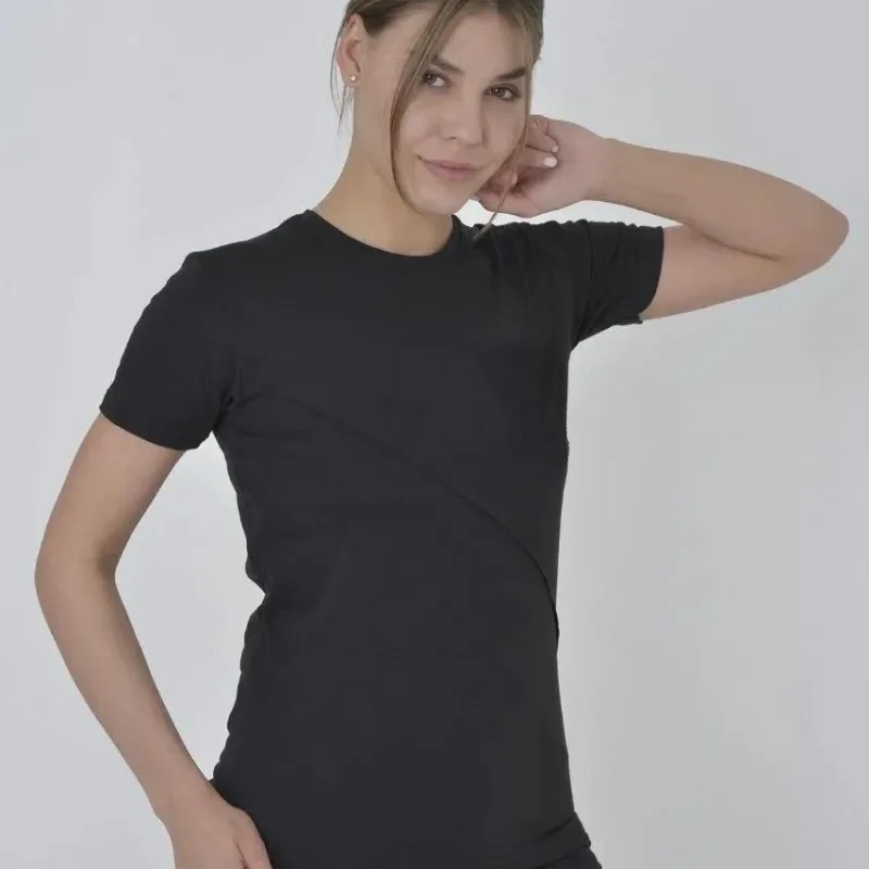 Ženski crni Slimfit Bicikli kragna mrežasti džep majica
