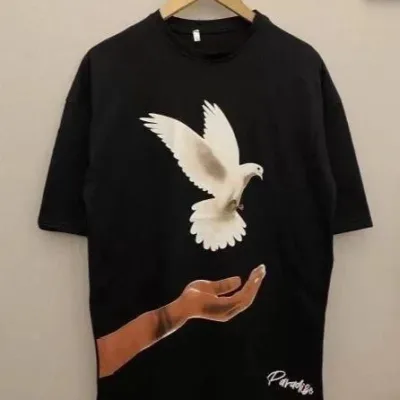Női Fekete Kerékpár Nyakú Uzi Galamb Mintás Oversize Póló 2