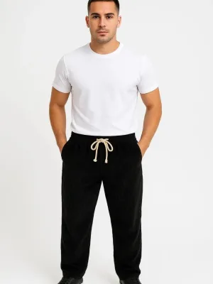 Muške crne oversized hlače od baršuna s rebrom i džepovima, buggy stil