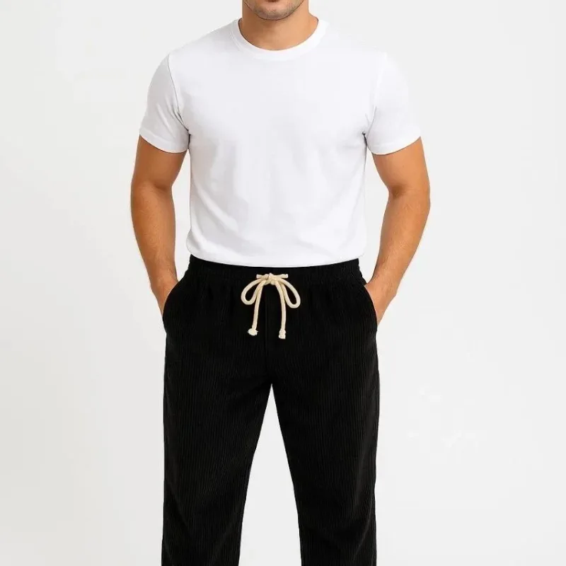 Men Black Oversize Corduroy Buggy Pants with Pockets
