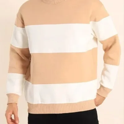 Машки беж дел 3-нишки памучен велосипед јака Sweatshirt 1