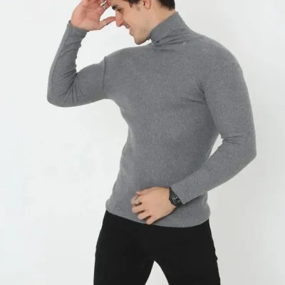 Muški dimljeni rebrasta dolčevita Likra Slimfit Body 6