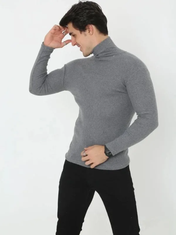 Muški dimljeni rebrasta dolčevita Likra Slimfit Body 6