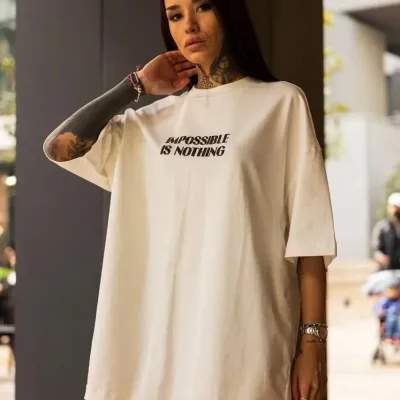 Női Fehér Oversize Kerékpár Nyakú Nyomott Rövid Ujjú Póló